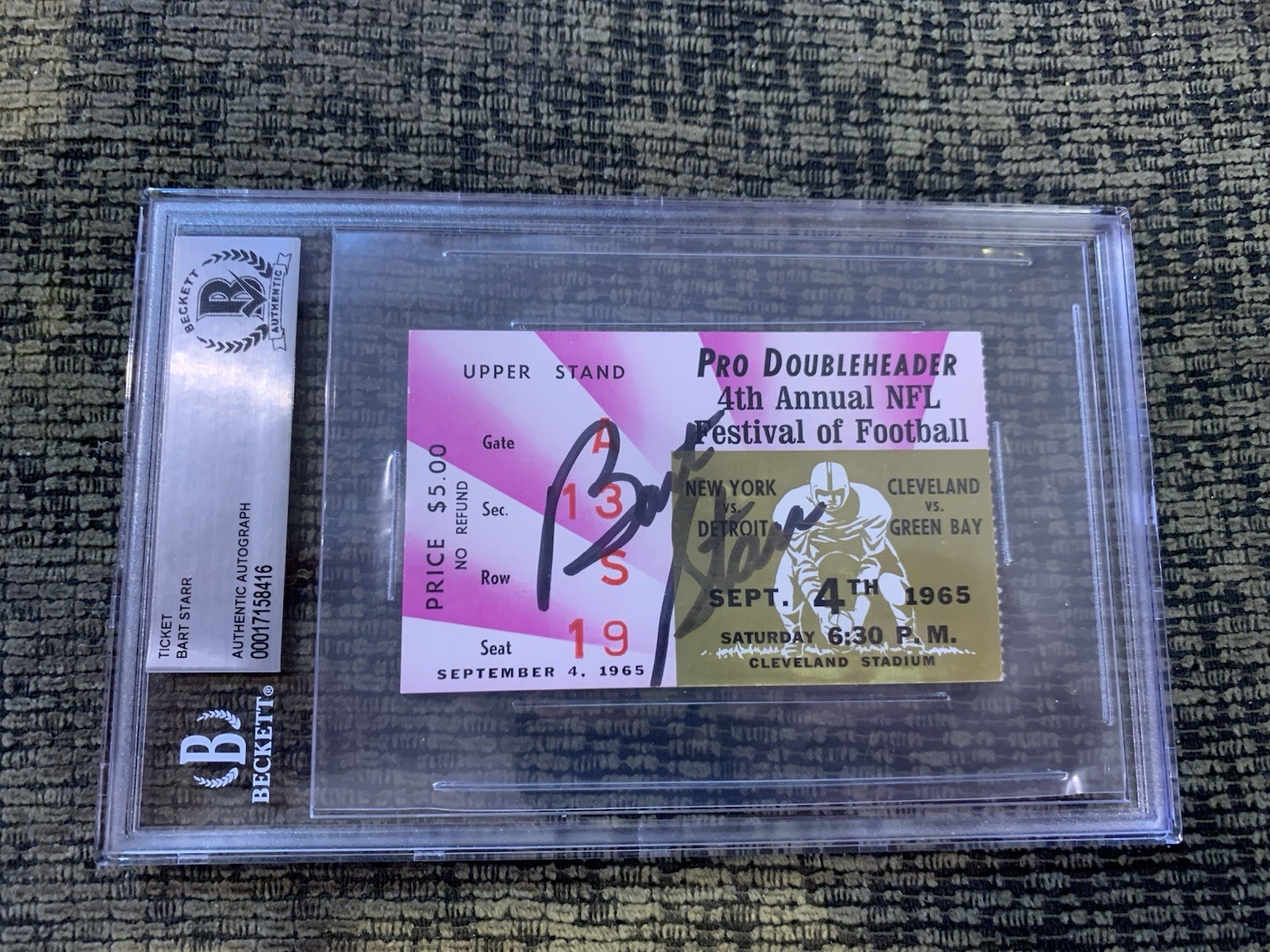 Bart Starr Autographed Signed 1965 Sept 4th 4th Annual Festival Of Football Ticket PSA 