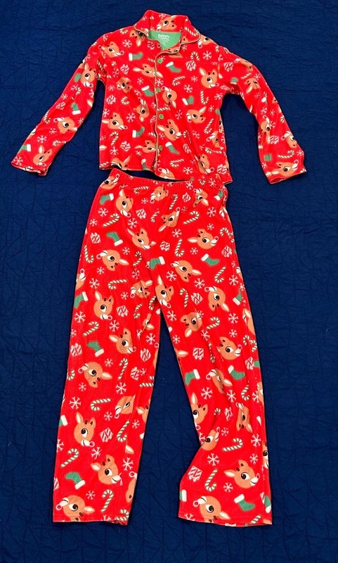 Rudolph Reindeer Unisex Long Sleeve Christmas Pajamas Size L 10/12 Kids Youth