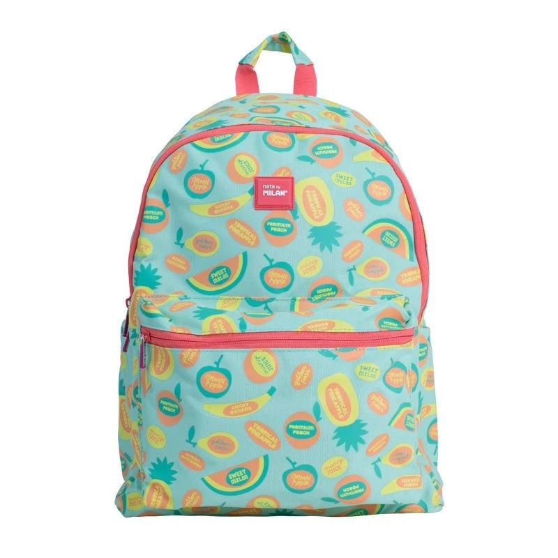 Sac à dos - Scolaire - 2 compartiments - Fruits - Vert orange - 41x30x18cm - Photo 2/4