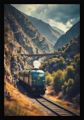 Dramatischer Vintage Zug gerahmtes Wandbild Poster Leinwanddruck Bild