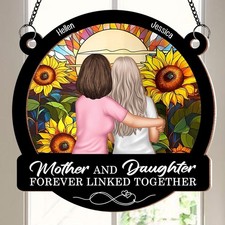 Acrylic Suncatcher Mother Daughter Sunflower Window Hanging Personalized Name