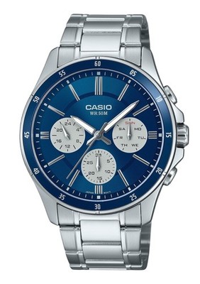 Casio Ionenplattiert Edelstahl Blaues Zifferblatt Quarz MTP-1374D-2A3V Herrenuhr
