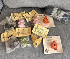 VTG Lot Ceramic Macrame Beads Frog Bear Bird Butterfly  +Cord +Wood Beads New