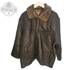 Vintage B-3 Aviator Bomber Jacket Brown Sheepskin Shearling Leather Flight