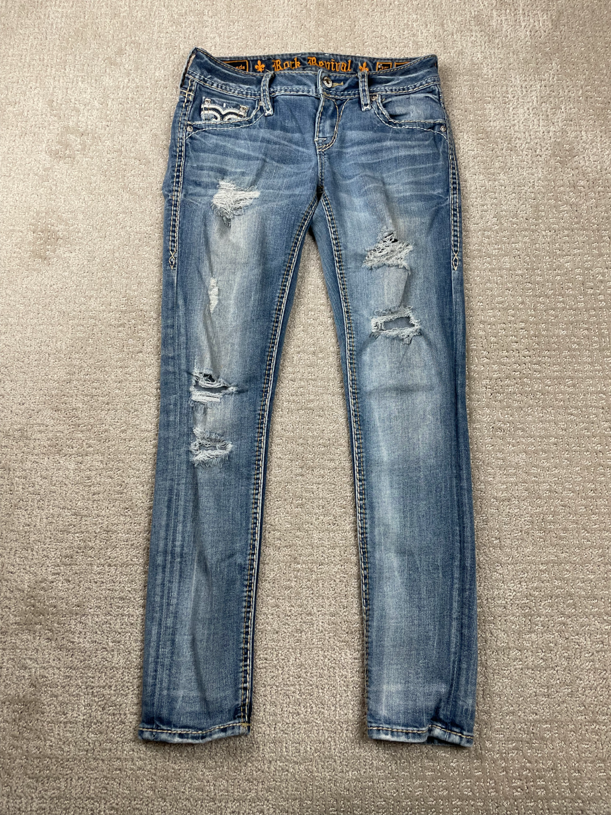 Rock Revival Jeans Womens 25 Abrienda Skinny Thick Stitch Flap Pocket Distressed