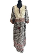 Zara Boho Midi Dress Size S Cream Floral Tassel Detail Festival Style