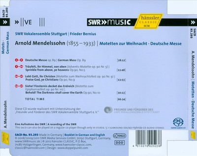 SWR VOKALENSEMBLE STUTTGART/FRIEDER BERNIUS ARNOLD MENDELSSOHN: MOTETTEN ZUR WEI