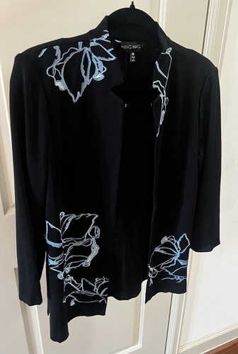 Ming Wang Women's Black Jacket Blazer Baby Blue Design Size XS - Picture 7 of 8