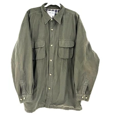Cherokee Canvas Flannel Lined Shacket Mens Large Olive Chore Barn Farm Workwear