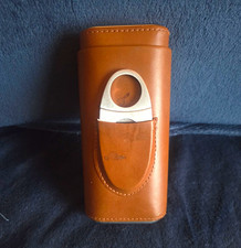 Leather Cigar Case/Holder with Metal Double Guillotine Cigar Cutter