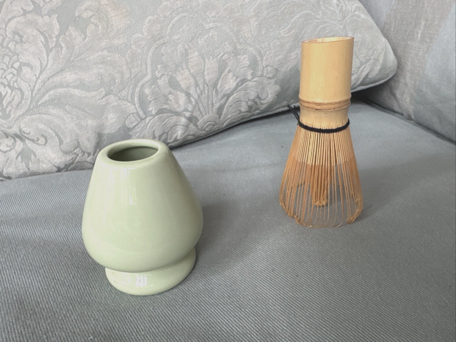 Green Ceramic Matcha Bamboo Whisk and Chasen Holder