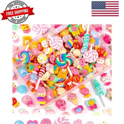 120Pcs Cute Candy Slime Charms Bulk, Kawaii Flatback Resin Fake Candy Charms,...