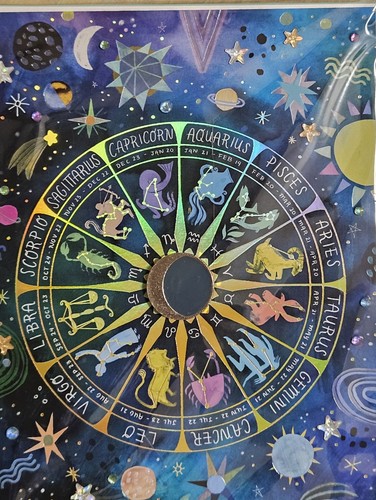 Tarjeta de cumpleaños holográfica de papiro astrológica con joyas con gemas de estrellas lunares signos - Imagen 3 de 5