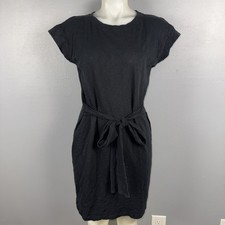 J. Crew Black T-Shirt Dress Tie Waist Heather Casual Small Preppy Minimalist
