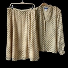 Vintage 90s Pendleton Blouse Skirt Set Womens 18 Yellow Midi Cottagecore Grandma