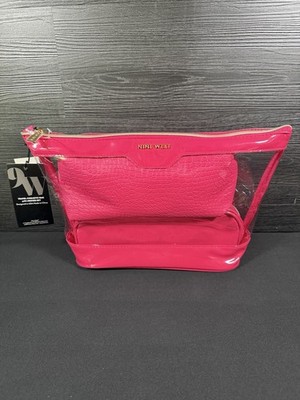 Nine West Pink/Clear Plastic Cosmetic Bag, Waterproof, Zipper Closure