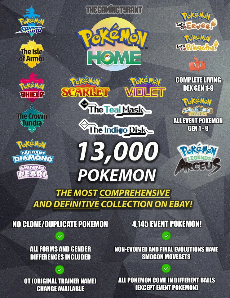 Pokemon Home Complete Living Dex Collection 13,000 Pokemon
