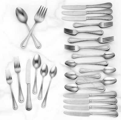 Lenox Shelby Tumbled 50 PC. Stainless 18/10 Flatware Service/8 Rustic Finish New