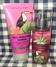 2 Piece NEW Pink Pineapple Sunrise TRAVEL Cream Mist Set Bath & Body Works