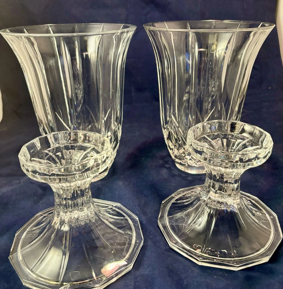 Juego de 2 candelabros cristal Hollywood Regency huracán decoración boda Foto 3 de 4