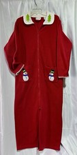 Vtg Cabernet Christmas Nightcoat Granny  Robe Polyester Red White Trim Snowmen S