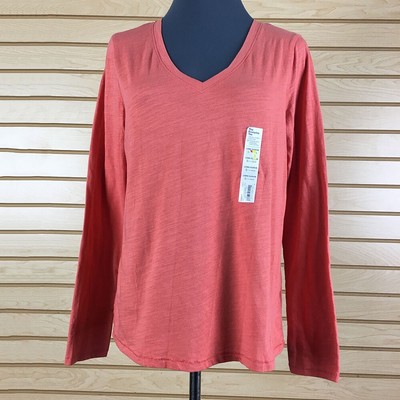 NWT Sonoma T-Shirt Women S Orange Cotton Stretch Long Sleeve Pullover