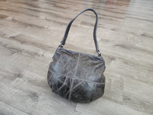 Borsa hobo in pelle grigia invecchiata, borsa a mano casual per tutti i giorni, Aida - Foto 4 di 7