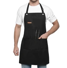 Chef Apron 100% Polyester, Adjustable, Professional, Kitchen, BBQ & Grill, Black