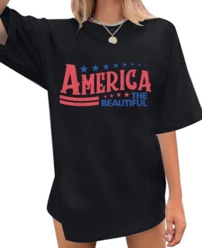 Womens America The Beautiful Black Tee Large NEW