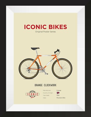 Retro Mountain Bike Orange Clockwork, original A3 unframed print, art  poster UK
