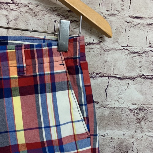 Lands End Chino Shorts Boys Size 12 Red Blue Check Cotton Pockets - Picture 3 of 8
