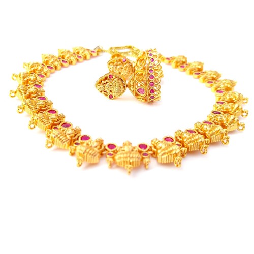 Premium Ruby Goddess Lakshmi Necklace jewelry, Gold plated Necklace Traditional - Picture 12 of 16