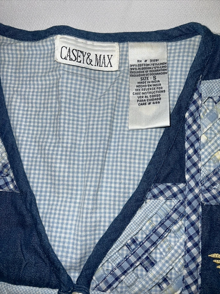 Vintage Denim & Gingham Patchwork Lattice Grannycore Vest By Casey & Max Small - Image 2 of 4