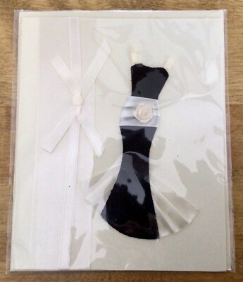 MAGIC PAPER GROUP Cellophane Sealed Notecard, Black Dress-Ribbon Embellished-NIP