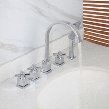 Swan Chrome Bathroom Sink Faucet 3/5Pcs Bathtub Waterfall Mixer Tap Set