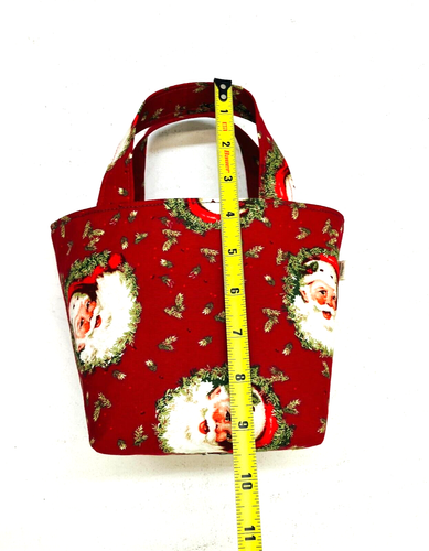 Handmade Fabric Lined Mini Tote Bag/Gift Bag Reusable Red Santa Clause Head New - Picture 4 of 8