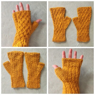 Hand Knit Cable Wool Mittens Yellow Gold Gloves