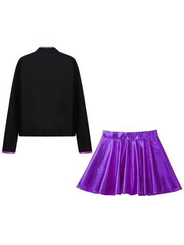 Kids Girls Outfits Competition Costume Shiny Dancewear Zipper Jacket Soft 2pcs - Picture 38 of 60