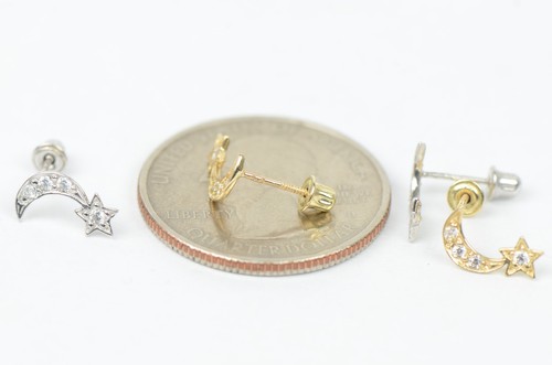14k Yellow or White Gold Moon and Star Stud Earrings - 第 8/19 張圖片