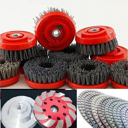 4" Antiquing Brush 7+ 3 Diamond Grinding cup 9+1 Polishing Pad granite