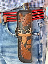 Handmade Fixed Blade Knife Leather Sheath Knives Holster - Deer Engraved