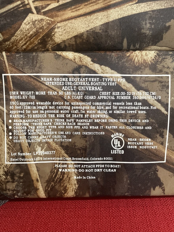 Fishing boating Realtree Max 5 Camo PFD Life Jacket Type II Exxel Outdoors (4) - Image 4 of 4