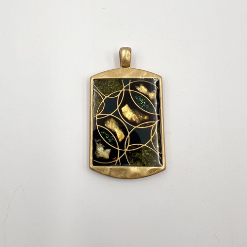 Lia Sophia Signed Geometric Green Gold In Color Pendant 2”