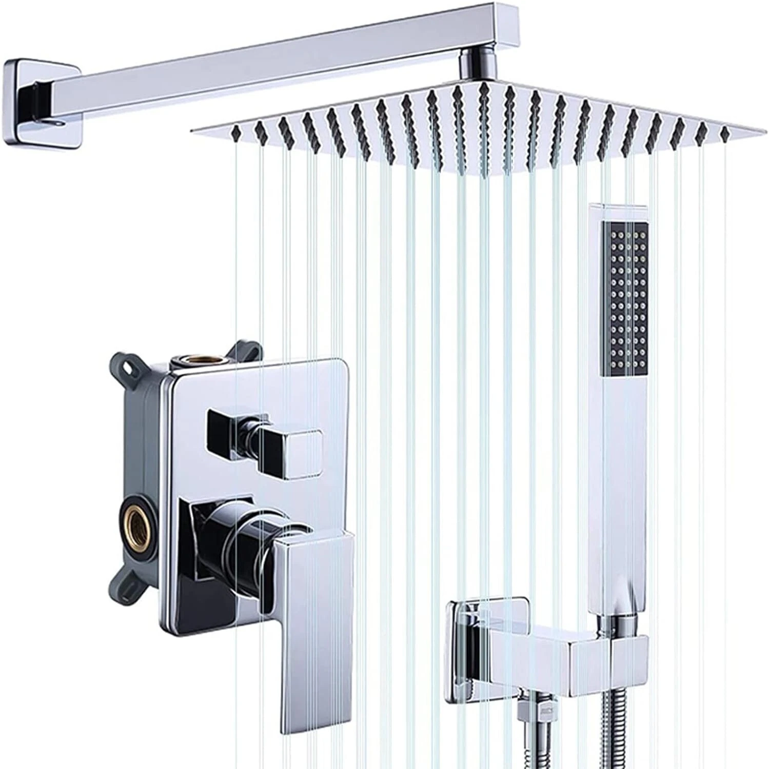 Chrome Shower System 10 Inches Bathroom Luxury Rain Shower Head with Handheld...