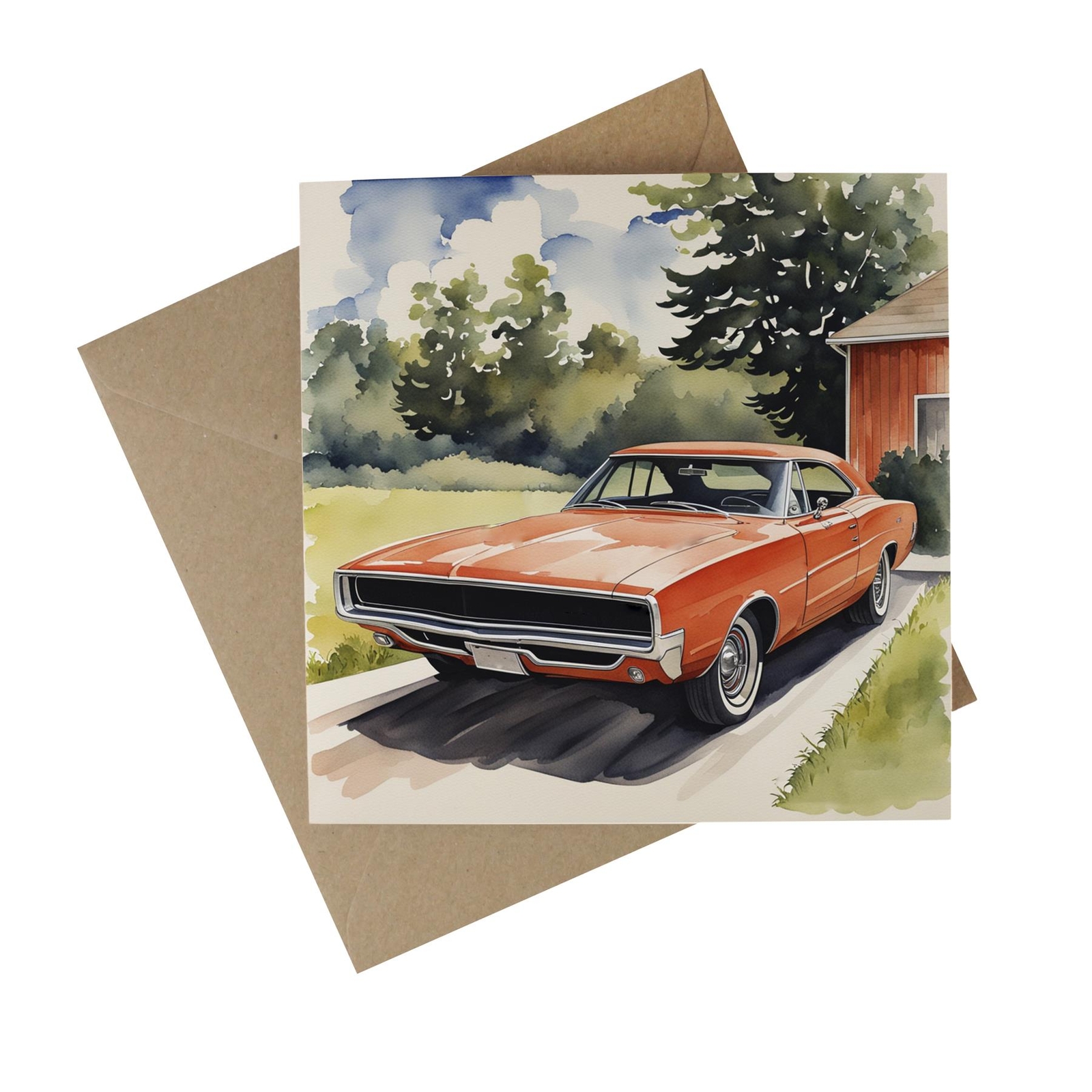 Classic American Muscle Car Recycled Paper Card - Classic Car Eco Greetings Card