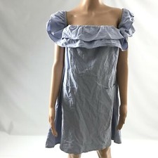 Asos Womens Shift Dress 100% Cotton Off The Shoulder Pockets Blue Size 12 New