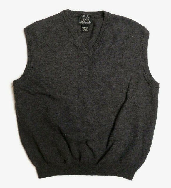Jos A Bank Gray Sweater Vest VNeck 100 Merino Wool Mens Medium eBay