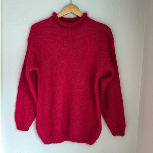 Hasting & Smith Women's Vintage Red Mohair Wool Blend Knit Mock-Neck Sweater M - Picture 2 of 8