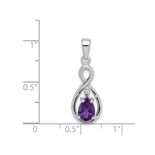 Sterling Silver Rhodium Plated Purple Amethyst & Diamond Infinity Pendant - Picture 2 of 2