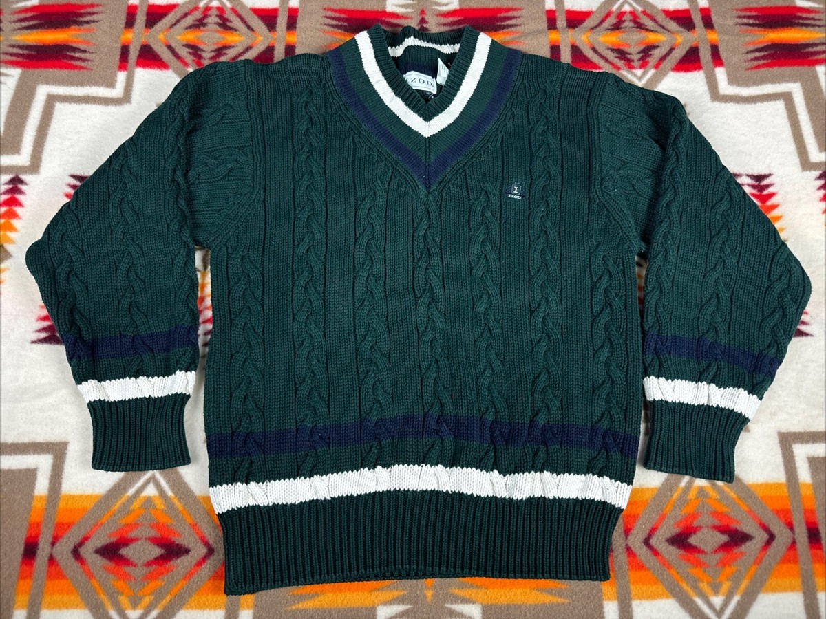 Izod Cableknit Cotton Vintage Sweater Mens L Golf Tennis 80s 90s